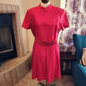 Red Dress Size 12 100% Silk Red  YL by YAIR excellent condition vintage highneck